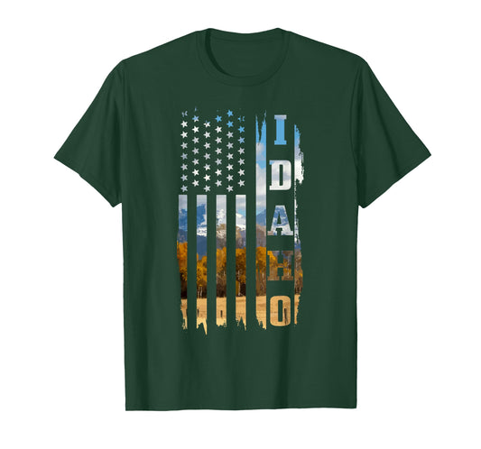 Idaho Patriotic American Flag Vintage Nature Hiking T-Shirt