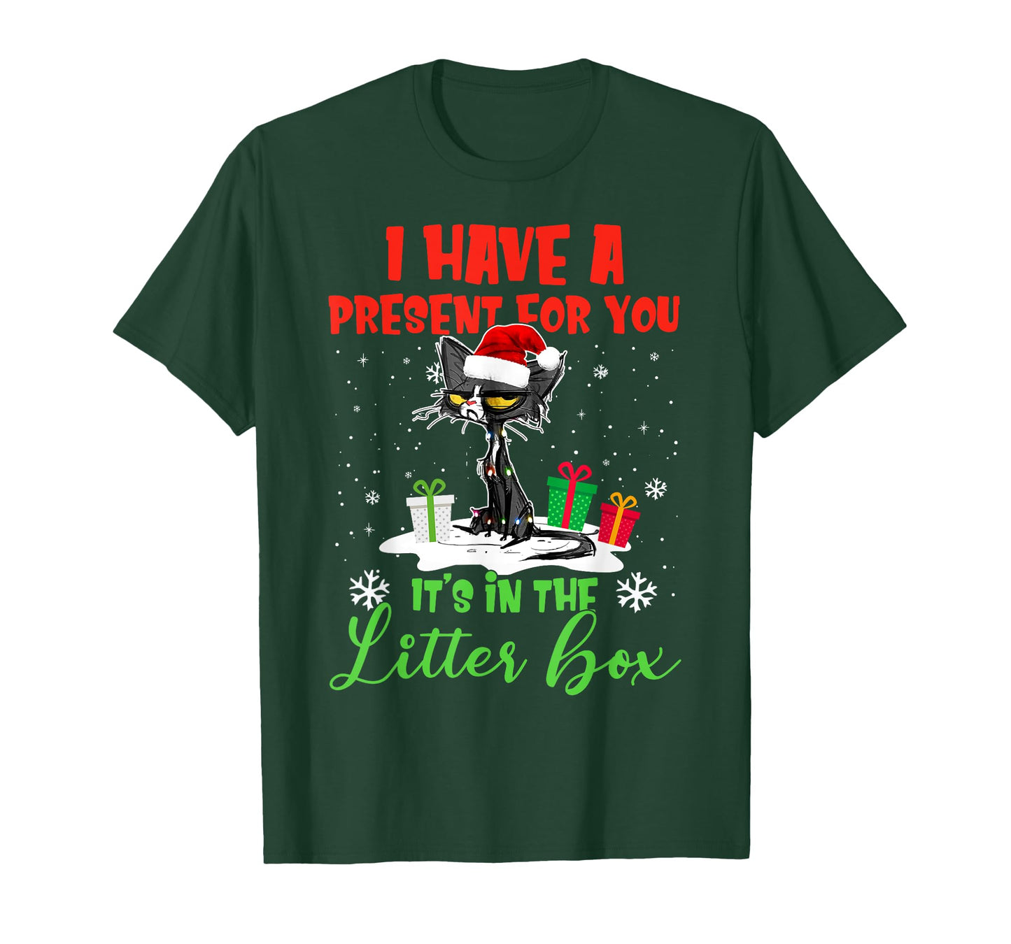 I Have A Present For You It's In The Litter Box Black Cat T-Shirt for Men Women