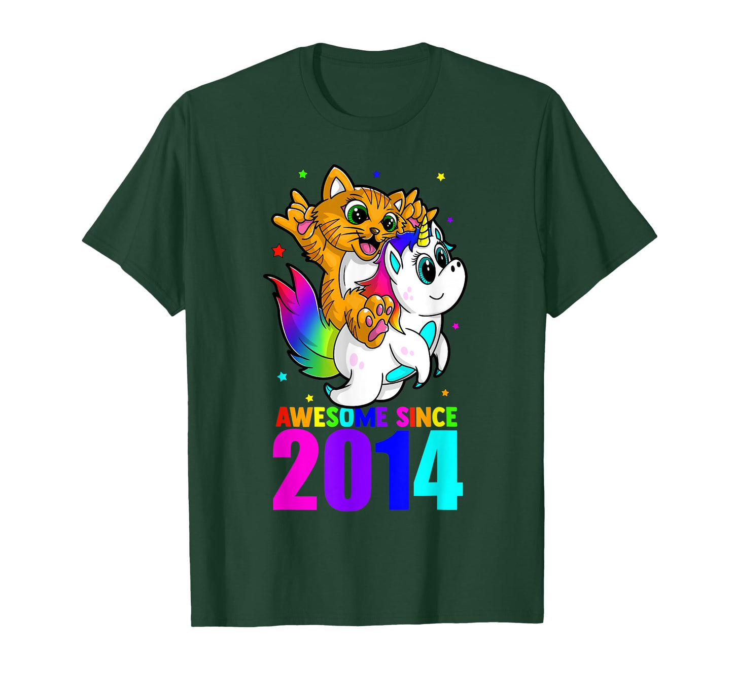 Awesome Since 2014 Unicorn Cat Birthday Girl Boys Cute Kids T-Shirt