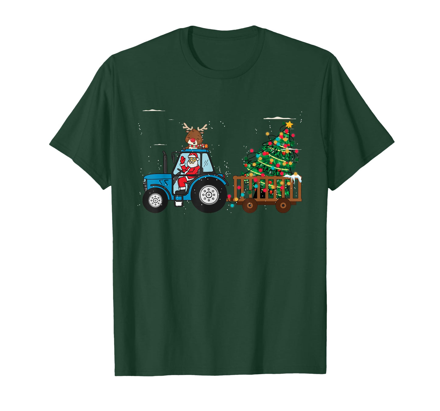 Christmas Farm Tractor Xmas Tree Lights Santa Hat Farmer T-Shirt