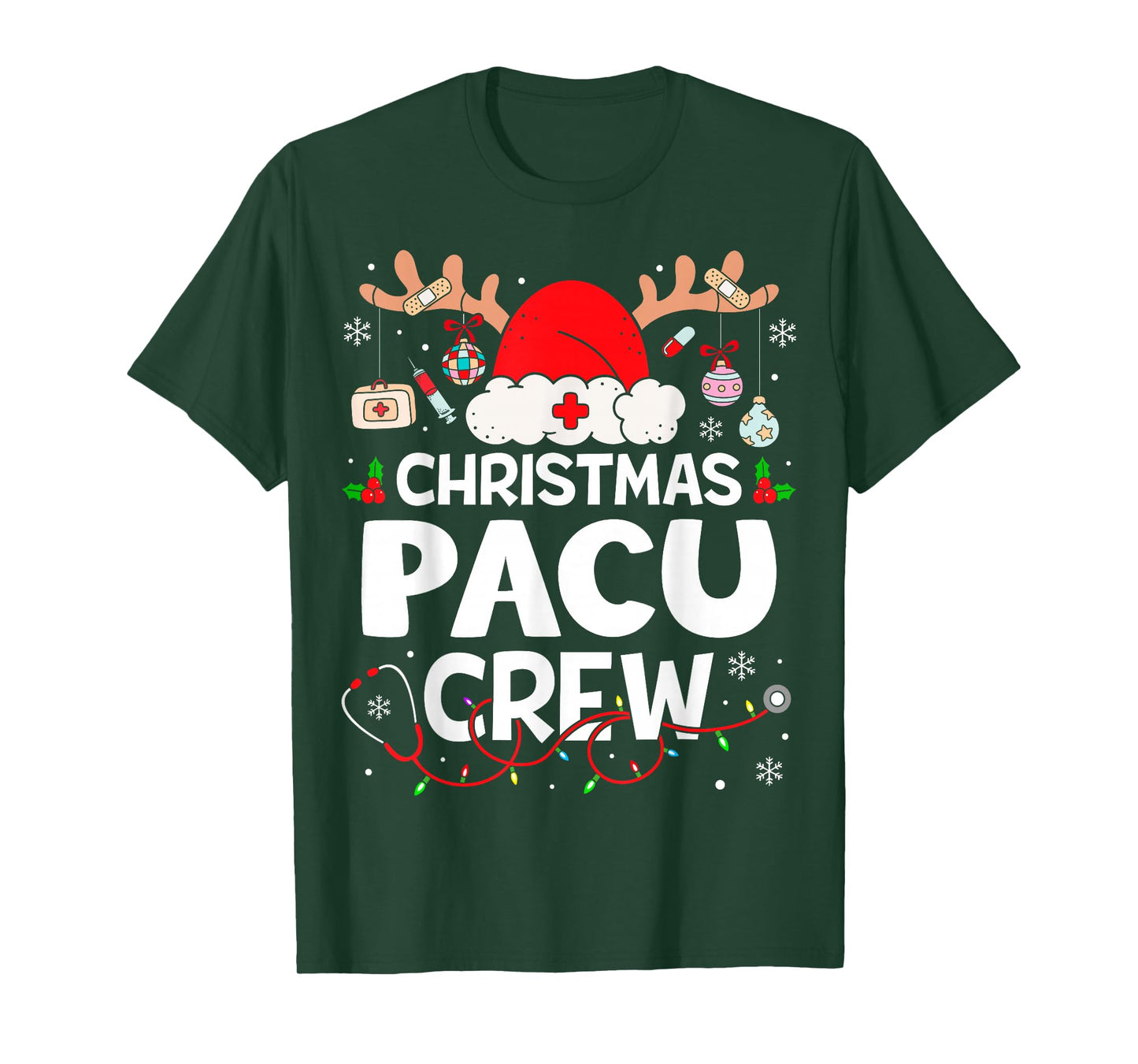 Christmas Pacu Crew Reindeer Santa Post Anesthesia Care Unit T-Shirt