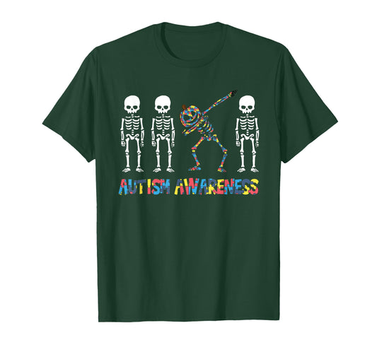 Dabbing Skeleton Pumpkin Autism Awareness Halloween T-Shirt