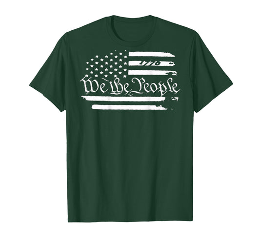 American Flag Patriotic 1776 We The People USA Print On Back T-Shirt