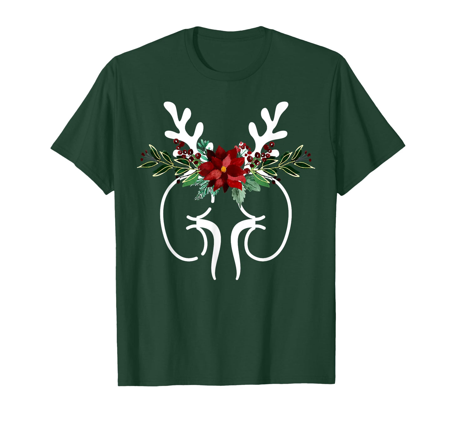Anatomy Kidney Floral Reindeer Christmas Dialysis Nurse T-Shirt
