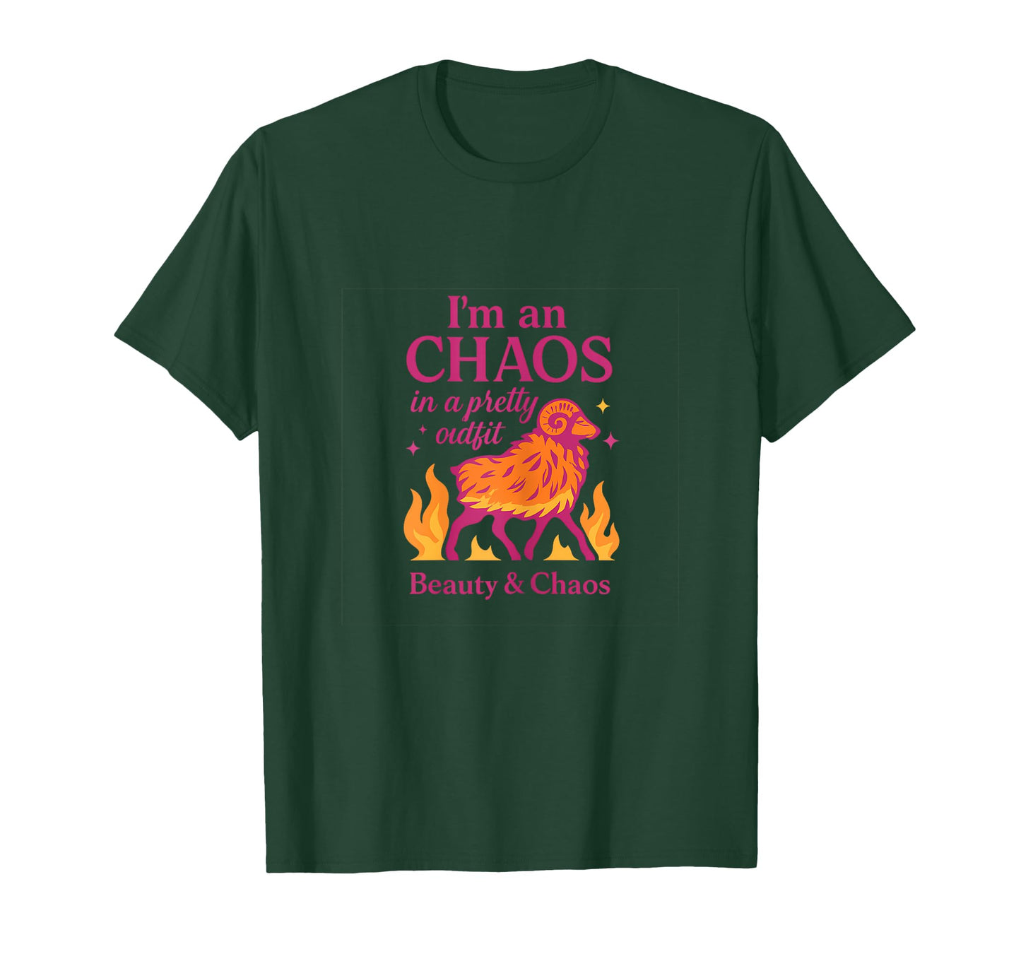 Aries Zodiac Chaos in a Pretty Outfit Graphic Design T-Shirt