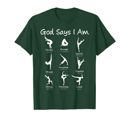 Gymnastics God Says I Am Christian Girl Teen Jesus Cartwheel T-Shirt
