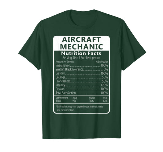Aircraft Mechanic Nutrition Facts Sarcastic T-Shirt