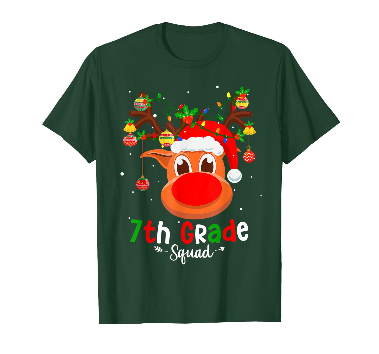 7th Grade Squad Plaid Reindeer Santa Hat Teacher Christmas Men Women Kids T-Shirt