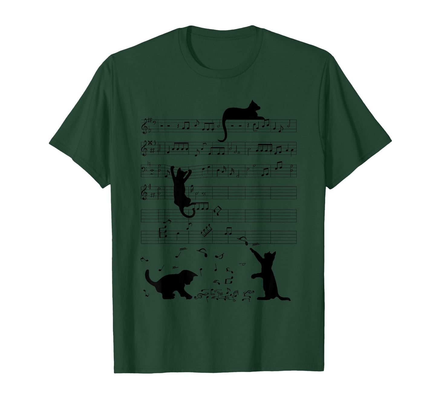 Cute Cat Kitty Playing Music Note Clef Musician Art T-Shirt Small