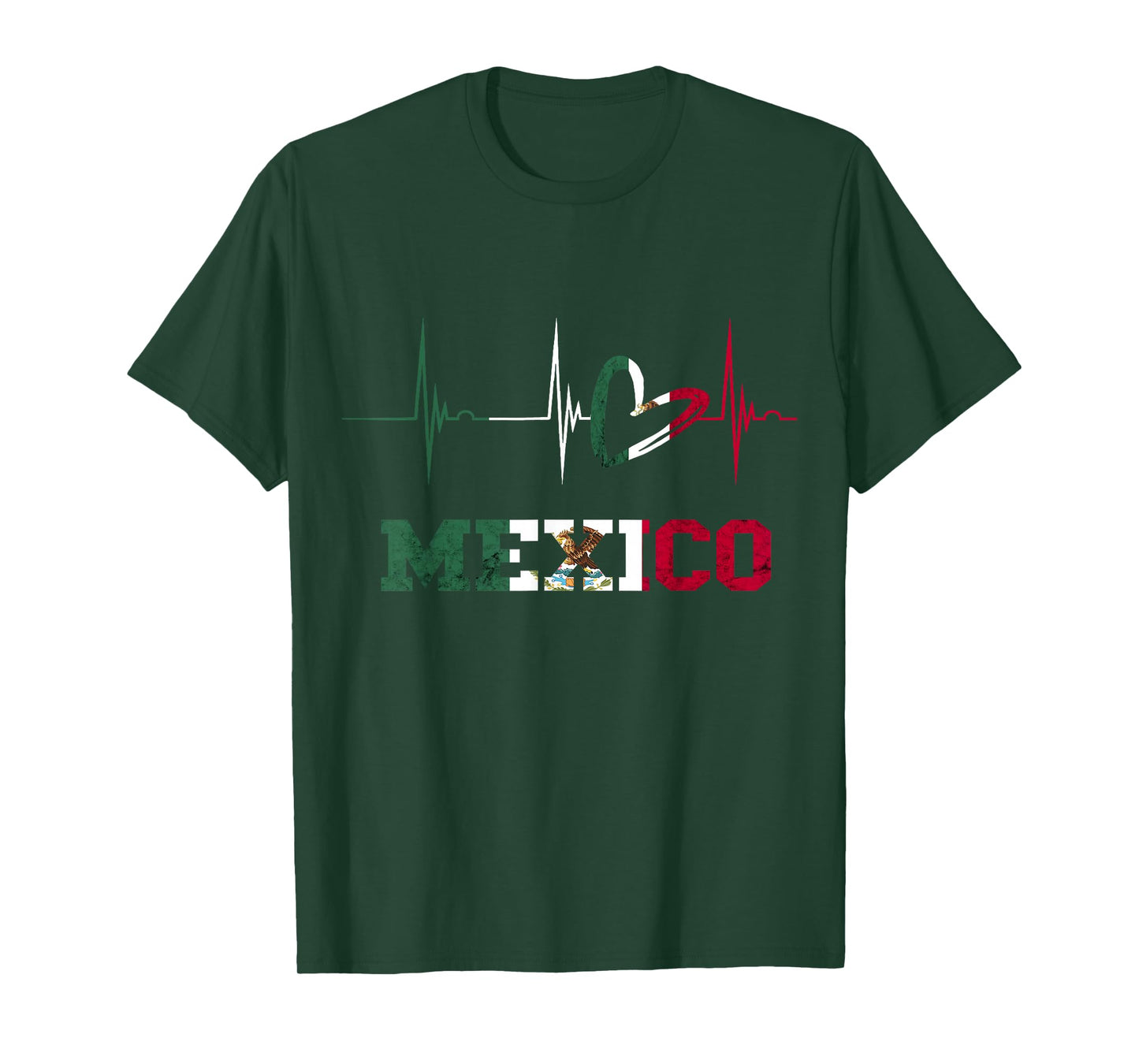 Mexico Heart Heartbeat EKG Pulse Cardiogram Mexico Flag T-Shirt