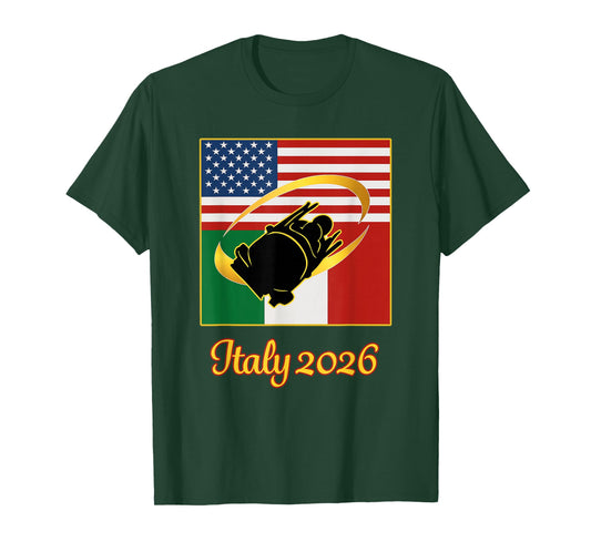 Italy 2026 Bobsled 2026 USA Italy Flags Winter Sports T-Shirt