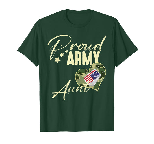 Proud Army Aunt Camouflage Dog Tag USA American Flag T-Shirt