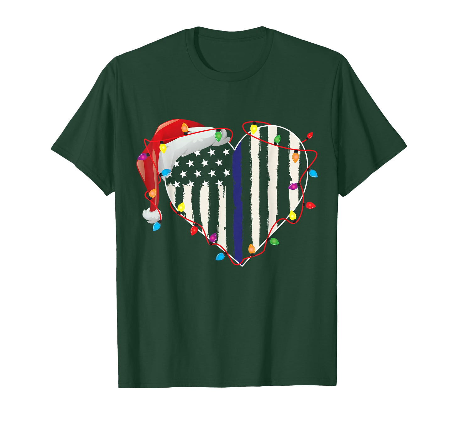 American Flag Blue Line Santa Hat Police Christmas Pajamas T-Shirt