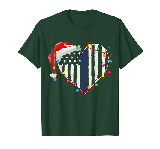 American Flag Blue Line Santa Hat Police Christmas Pajamas T-Shirt