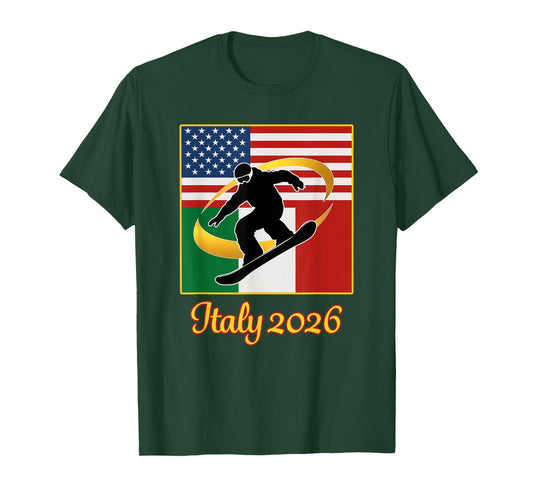 Italy 2026 Snow Board 2026 USA Italy Flags Winter Sports T-Shirt