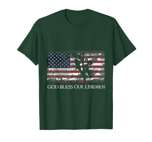 God Bless Our Linemen Cool American Lineman Flag T-Shirt