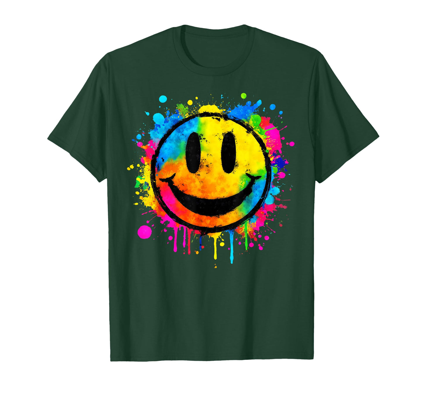 Cute Paint Splash Happy Smile Face 70s Tie Dye Smiling Funny T-Shirt