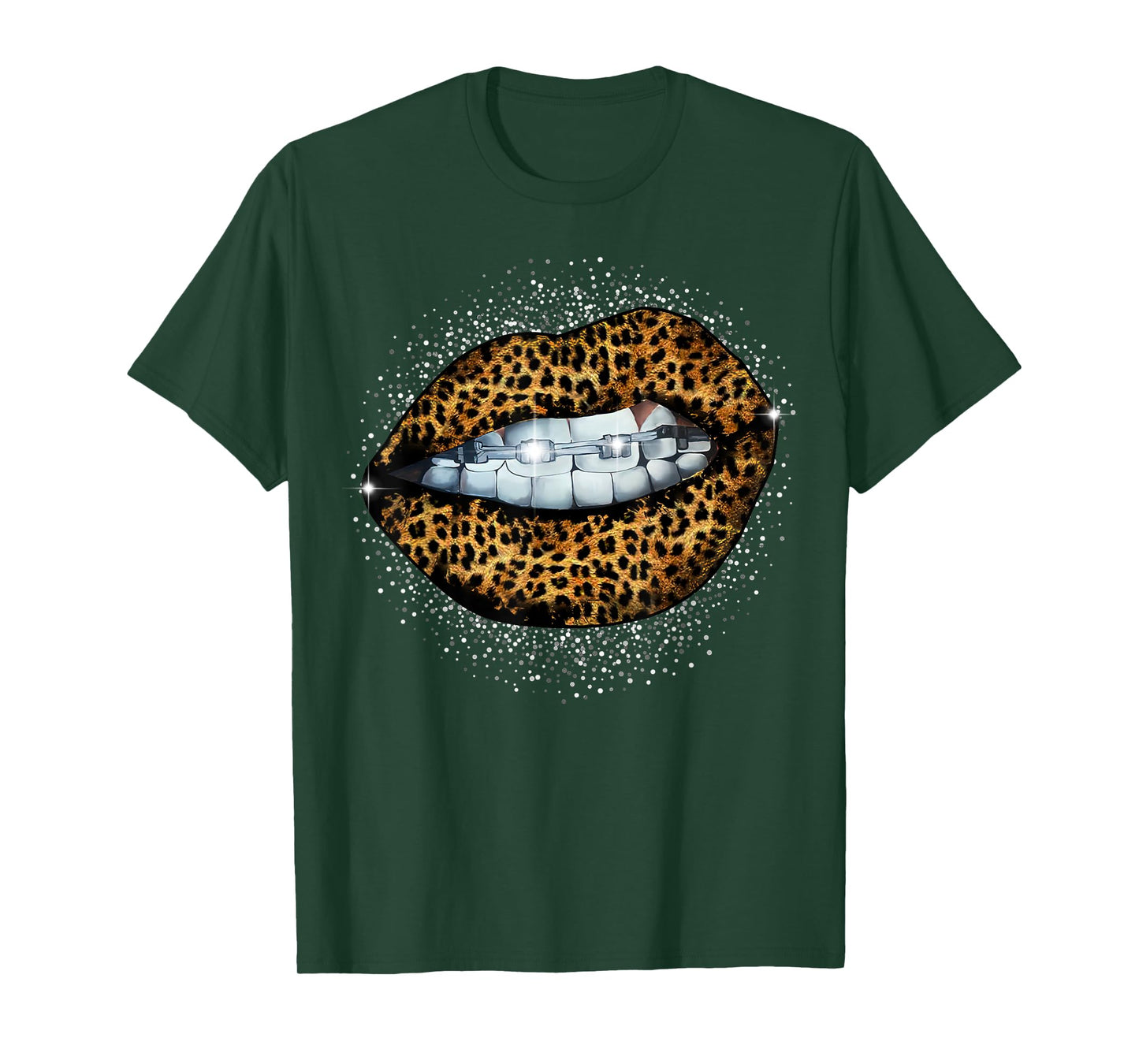 Cool Braces Dentist Leopard Cheetah Print Womens Lip T-Shirt