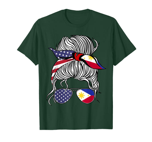American Filipina Patriot Flag Women Girl Philippines Grown T-Shirt