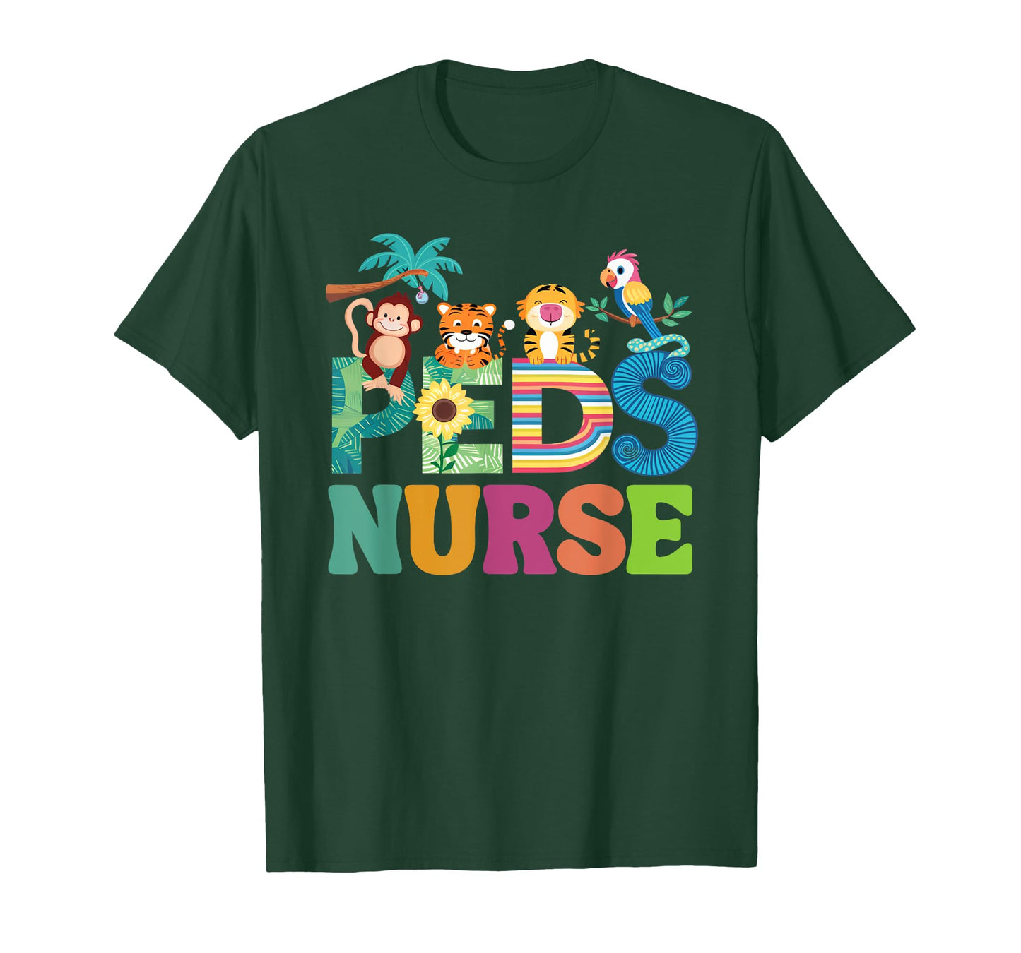 Colorful Peds Nurse Cute Animals PEDS Oncology Nurse T-Shirt