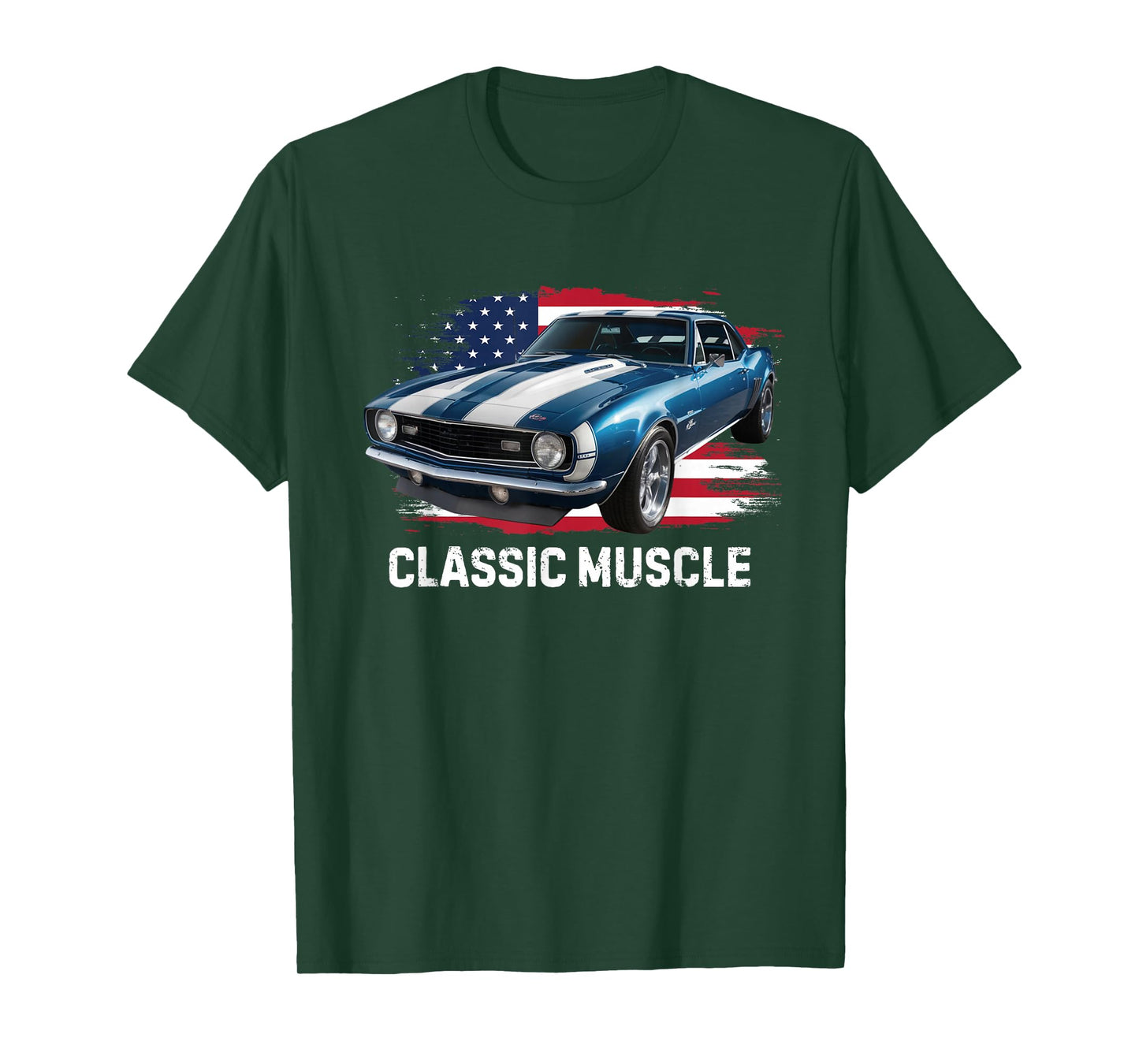 Patriotic USA Retro Flag Classic Vintage Muscle American Car T-Shirt