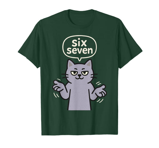 67 Six Seven 6-7 Purple Cat - Funny Kid Gaming Brainrot Meme T-Shirt
