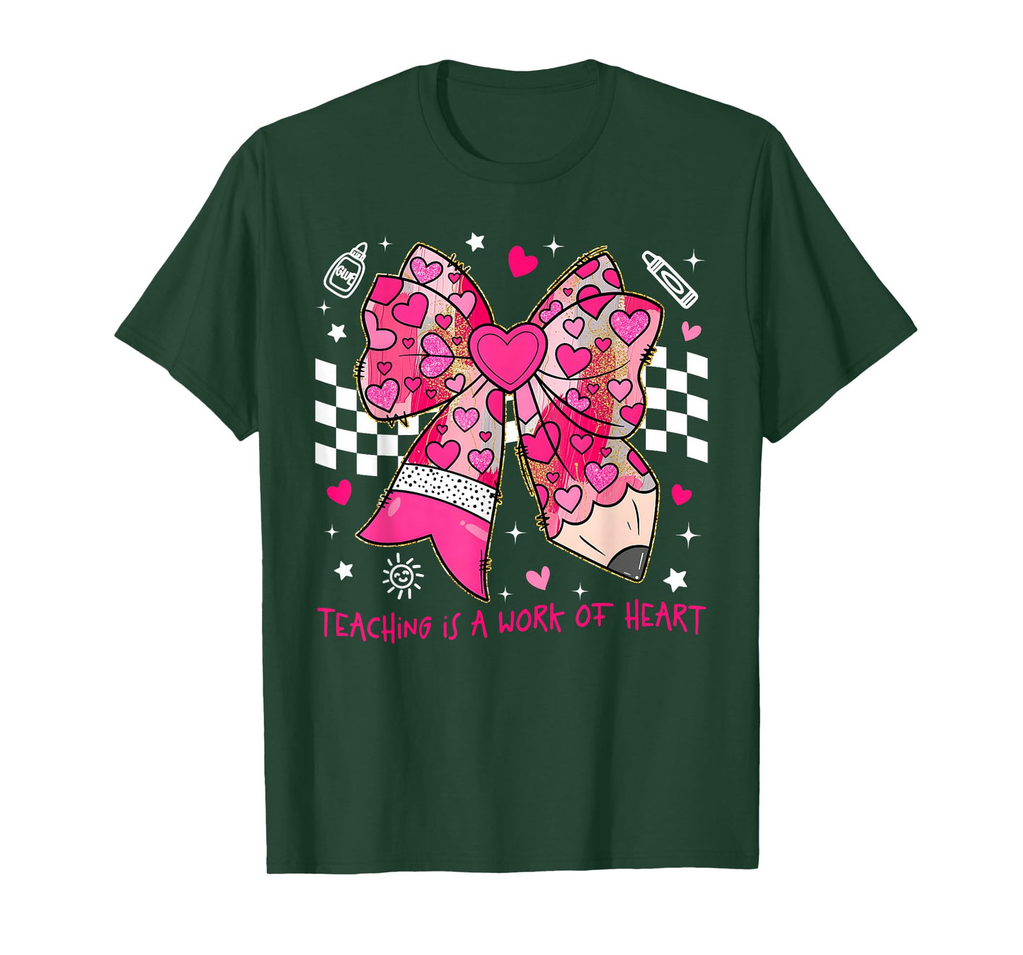 Valentine Teaching is A Work of Heart Pencil Bow Teacher T-Shirt
