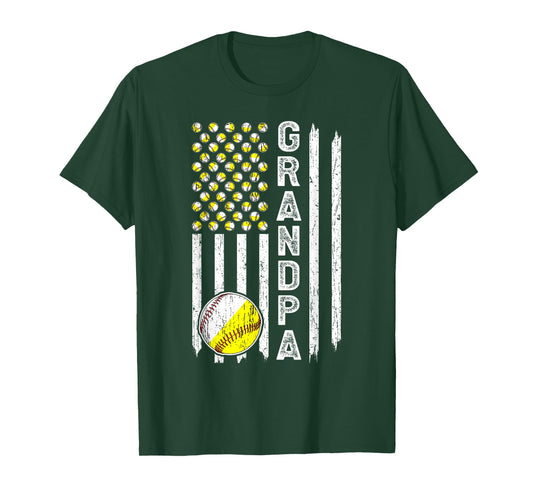Grandpa American Flag Softball Baseball Grandpa T-Shirt