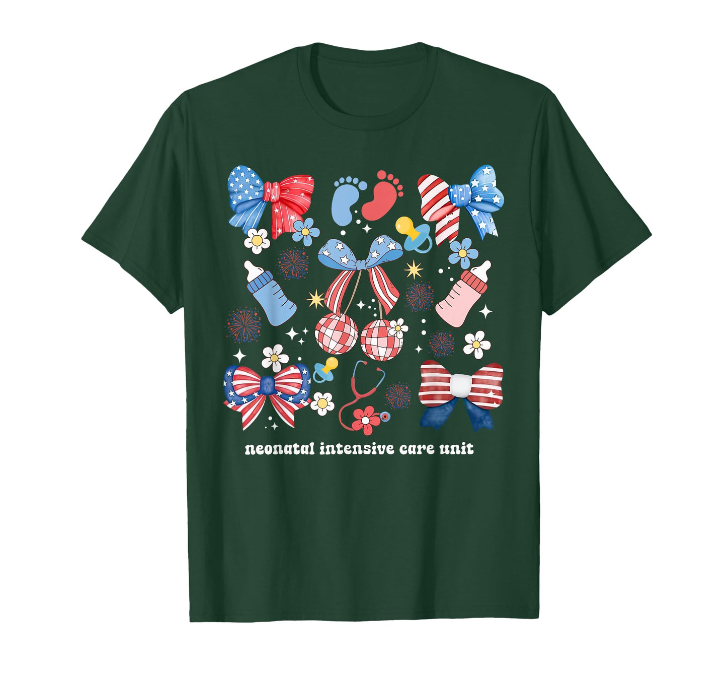 4th of July Neonatal ICU Nurse Coquette Bow NICU Nursing Women Men T-Shirt