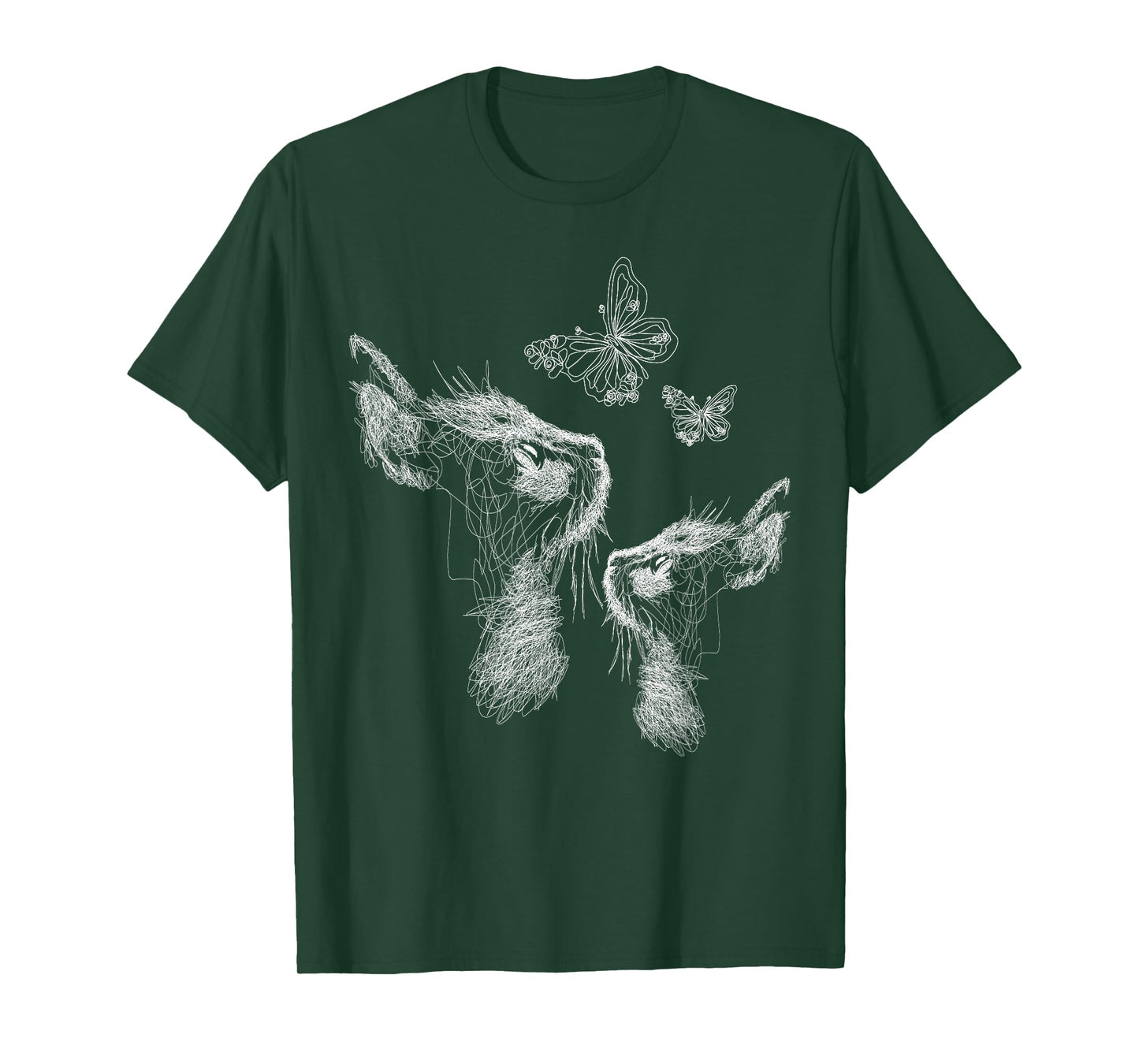 Cat with Kitten and Butterflies, scribble art T-Shirt