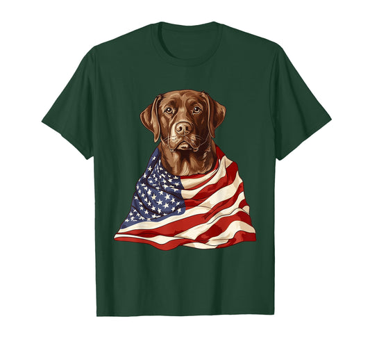 Brown Labrador with american flag T-Shirt