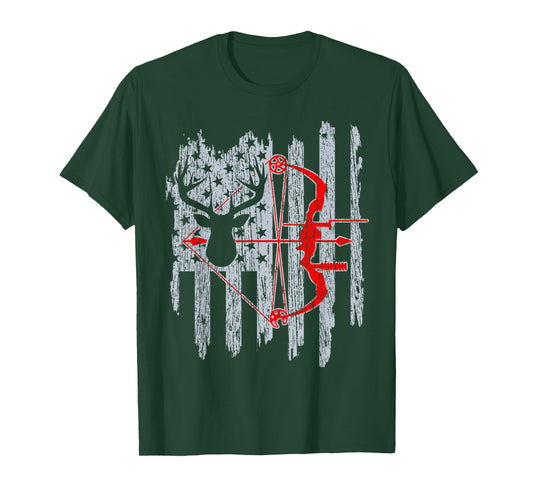 Bow Hunting American Flag Patriotic Deer Hunter T-Shirt