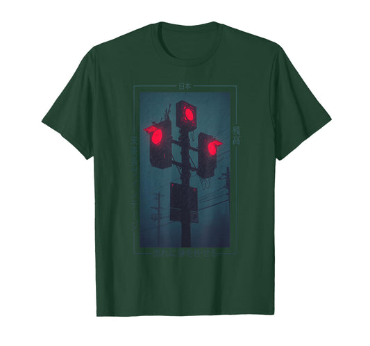 Cyberpunk Traffic Lights Japanese - Vaporwave Urban Art T-Shirt