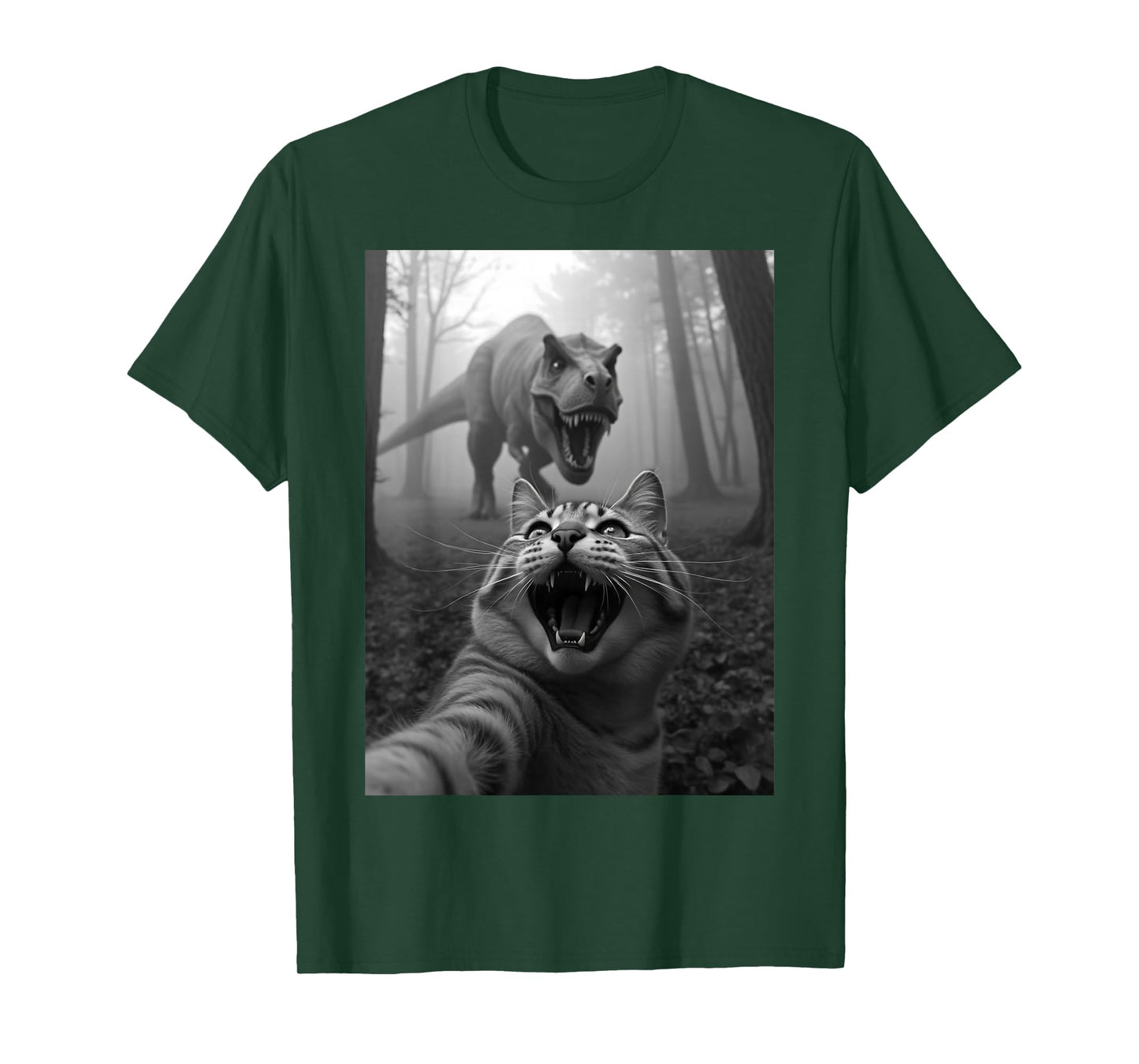 Cat Selfie With T-Rex Dinosaur T-Shirt
