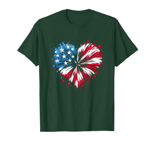 Tie dye Heart USA Flag Colors white, Red & Blue 4th Of July Women Kids Men T-Shirt