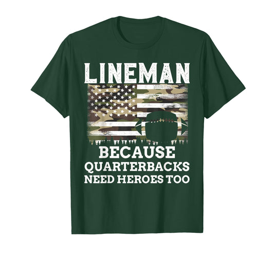 Lineman Football Gift Patriotic American Flag Camouflage T-Shirt