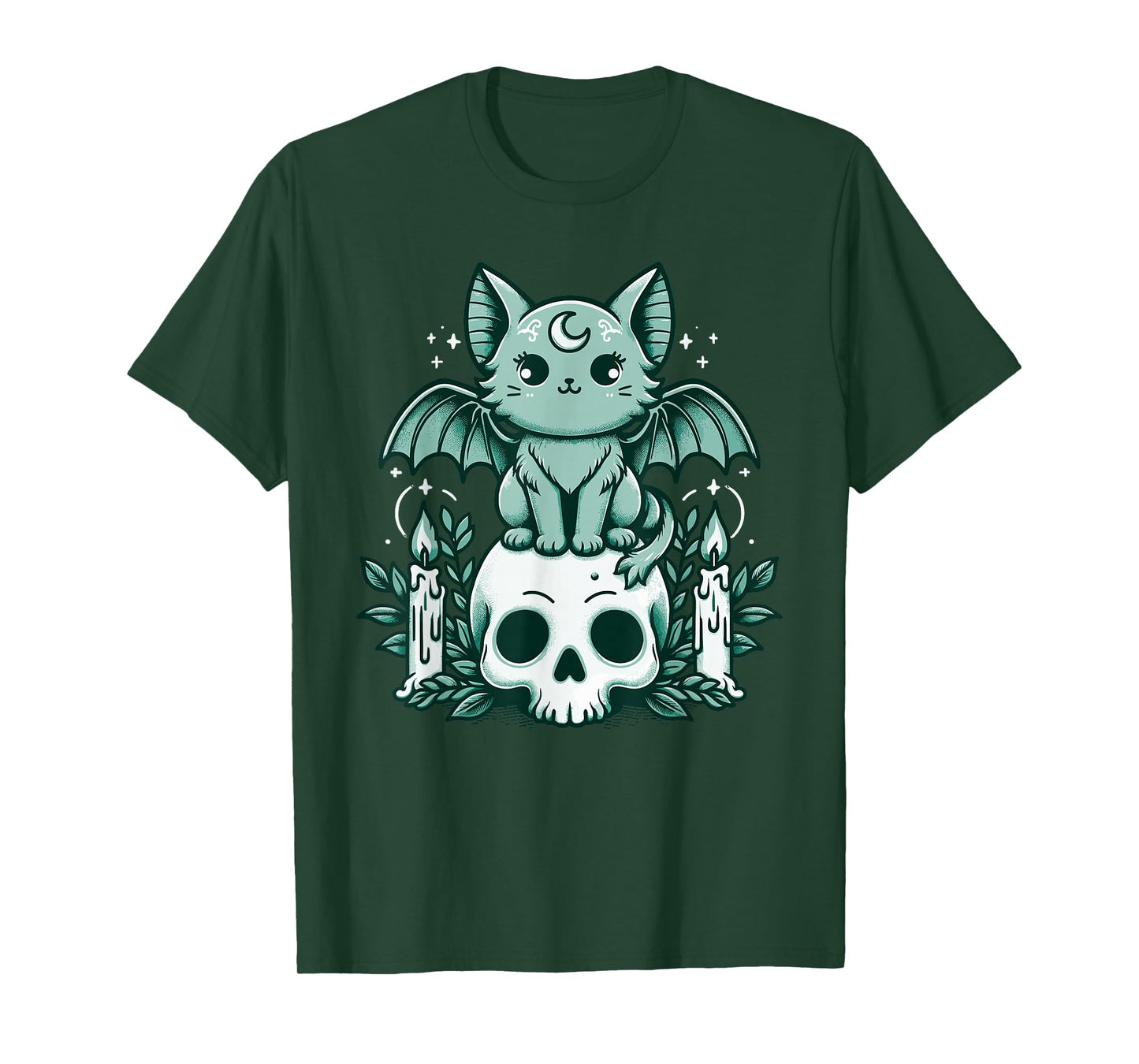 Kawaii Pastel Goth Cute Creepy Cat Bat Skeleton T-Shirt