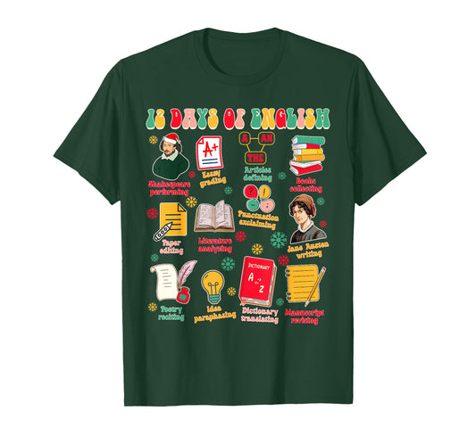Christmas Xmas English Teacher Teaching 12 Days Of English T-Shirt
