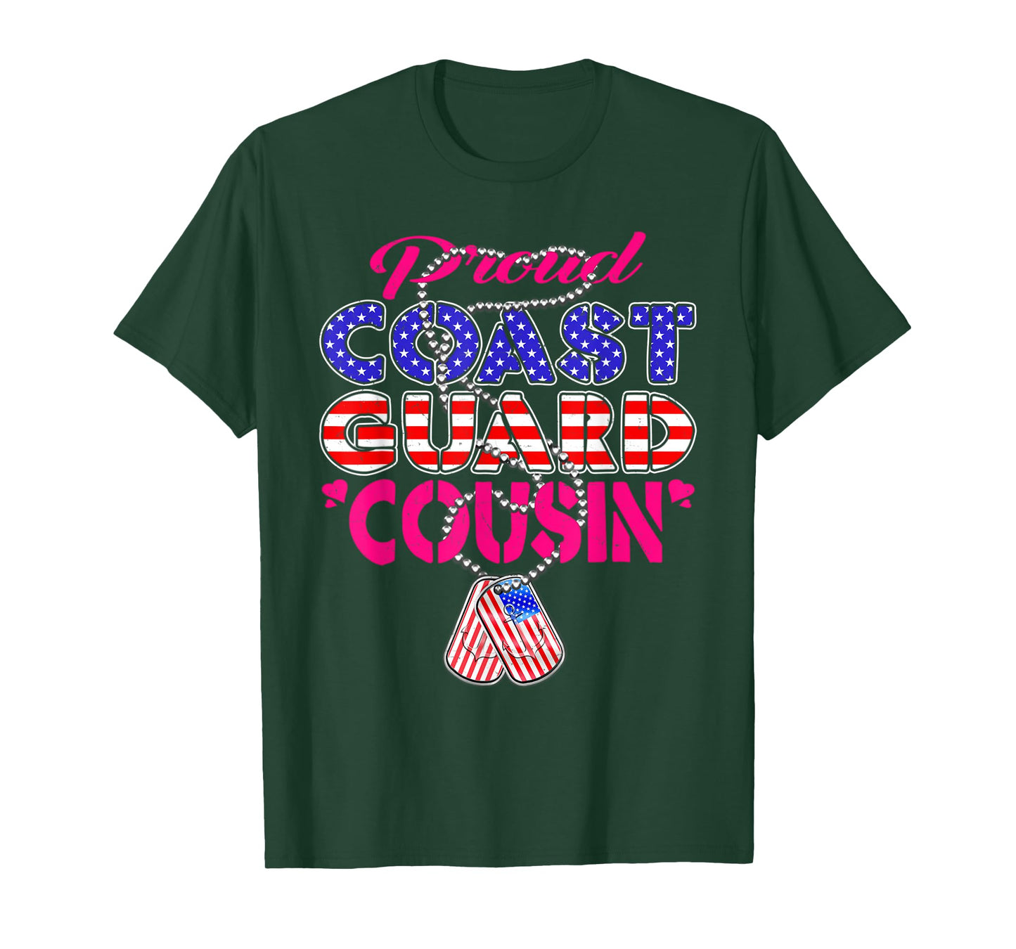 Proud US Coast Guard Cousin US Flag Dog Tag Military Family T-Shirt for Men Women Kids