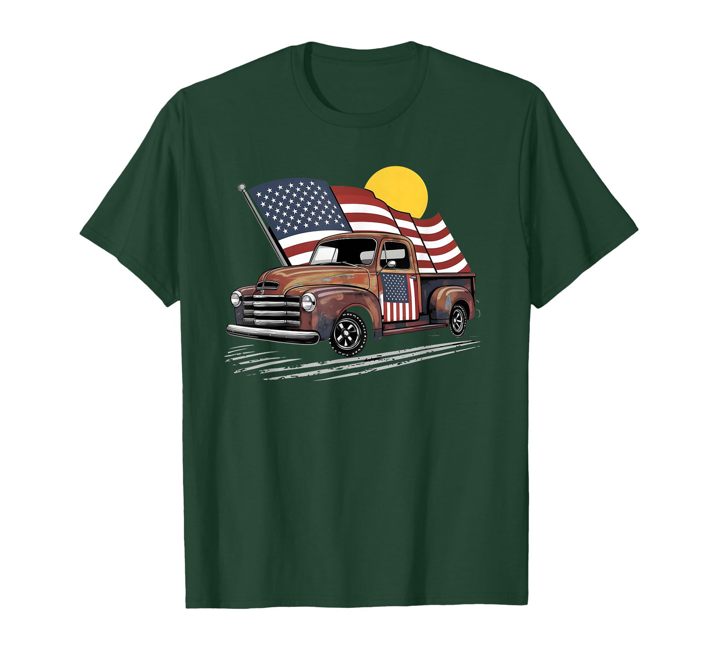 Classic Old Pickup Truck American Flag 4th of July Patriotic T-Shirt