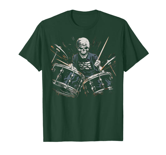 Skeleton Drummer Guy Rock And Roll Band Rock On Drum Kit T-Shirt