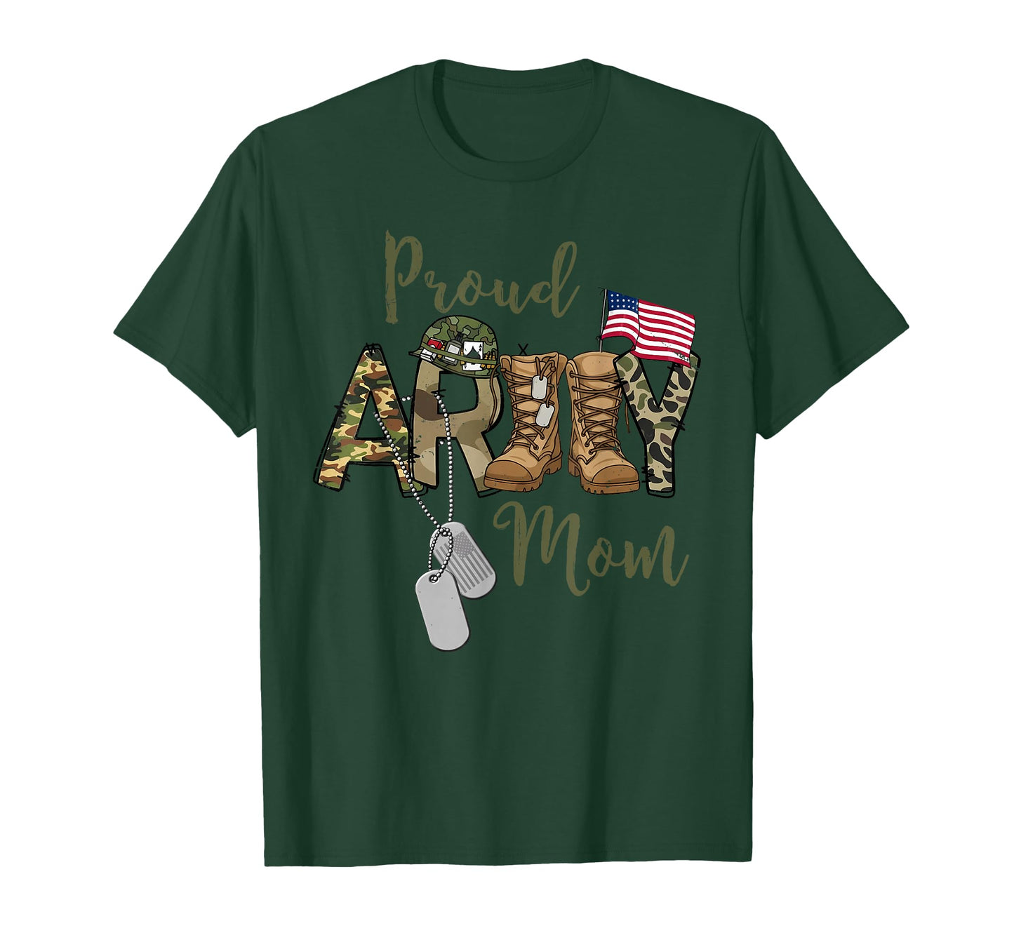 Proud Army Mom US Flag Camo Dog Tags Military Mother T-Shirt