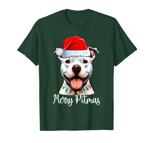 Pit Bull Santa Christmas Tree Lights Xmas Merry Pitmas T-Shirt