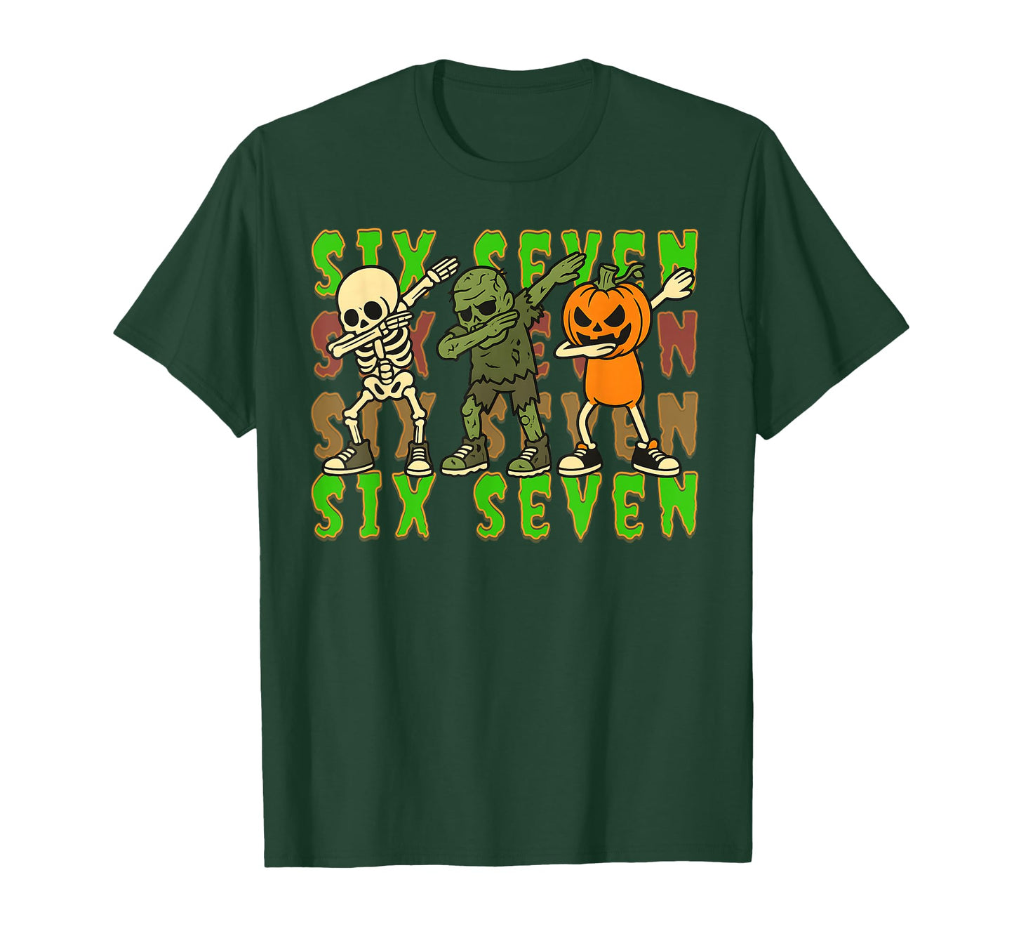 67 Halloween Meme Six Seven Dabbing Skeleton Zombie Pumpkin T-Shirt