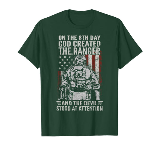 On 8th Day God Created US Army Ranger Veteran Flag American T-Shirt