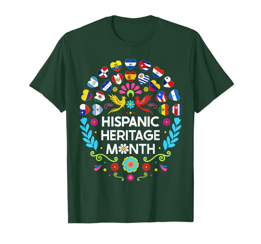 National Hispanic Heritage Month All Countries Flags Hearts T-Shirt