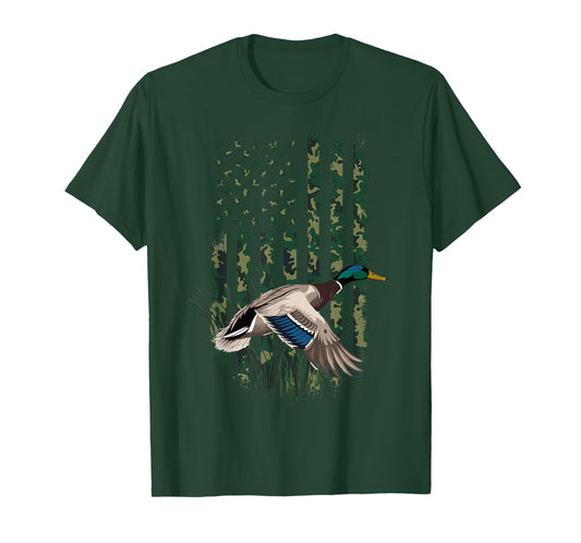 Waterfowl Duck Hunting Shirt Men Kids Boys Hunters Camo Flag T-Shirt