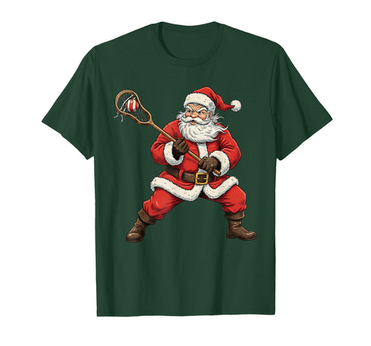 Christmas Santa Playing Lacrosse Lax Player Xmas Sport Lover T-Shirt