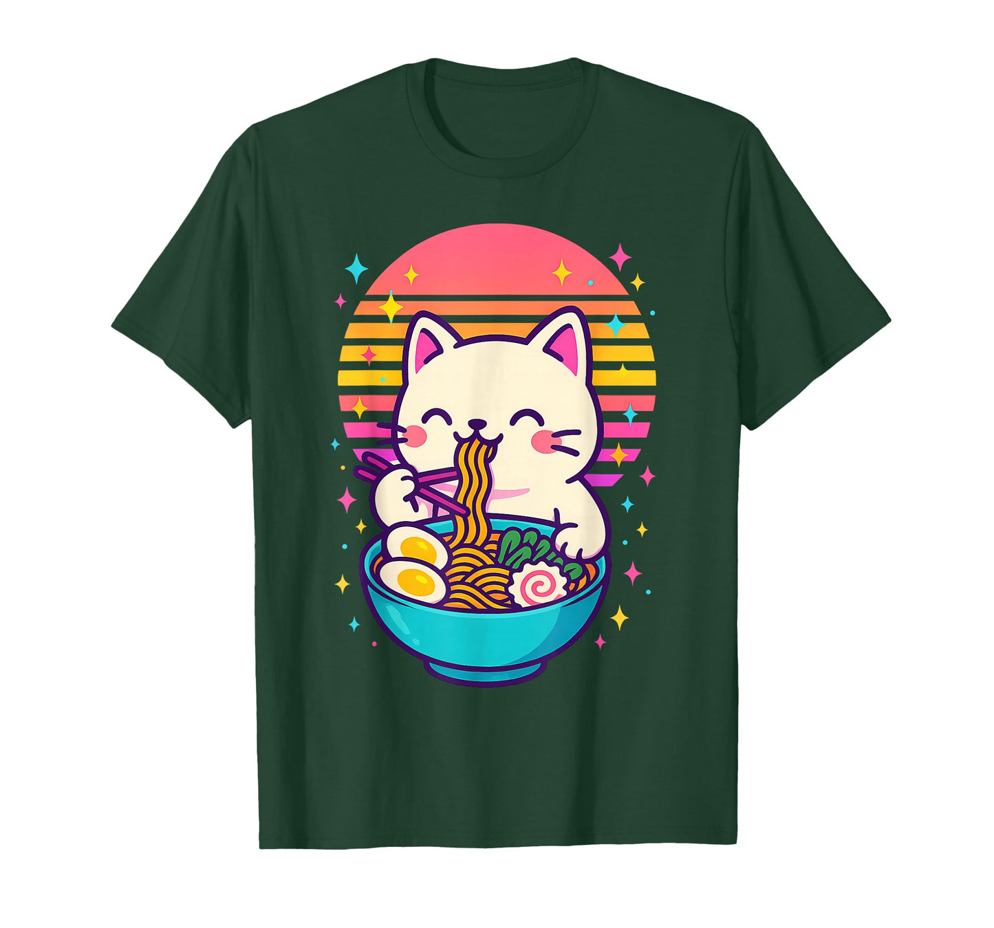 Anime Cat Eating Ramen Japanese T-Shirt