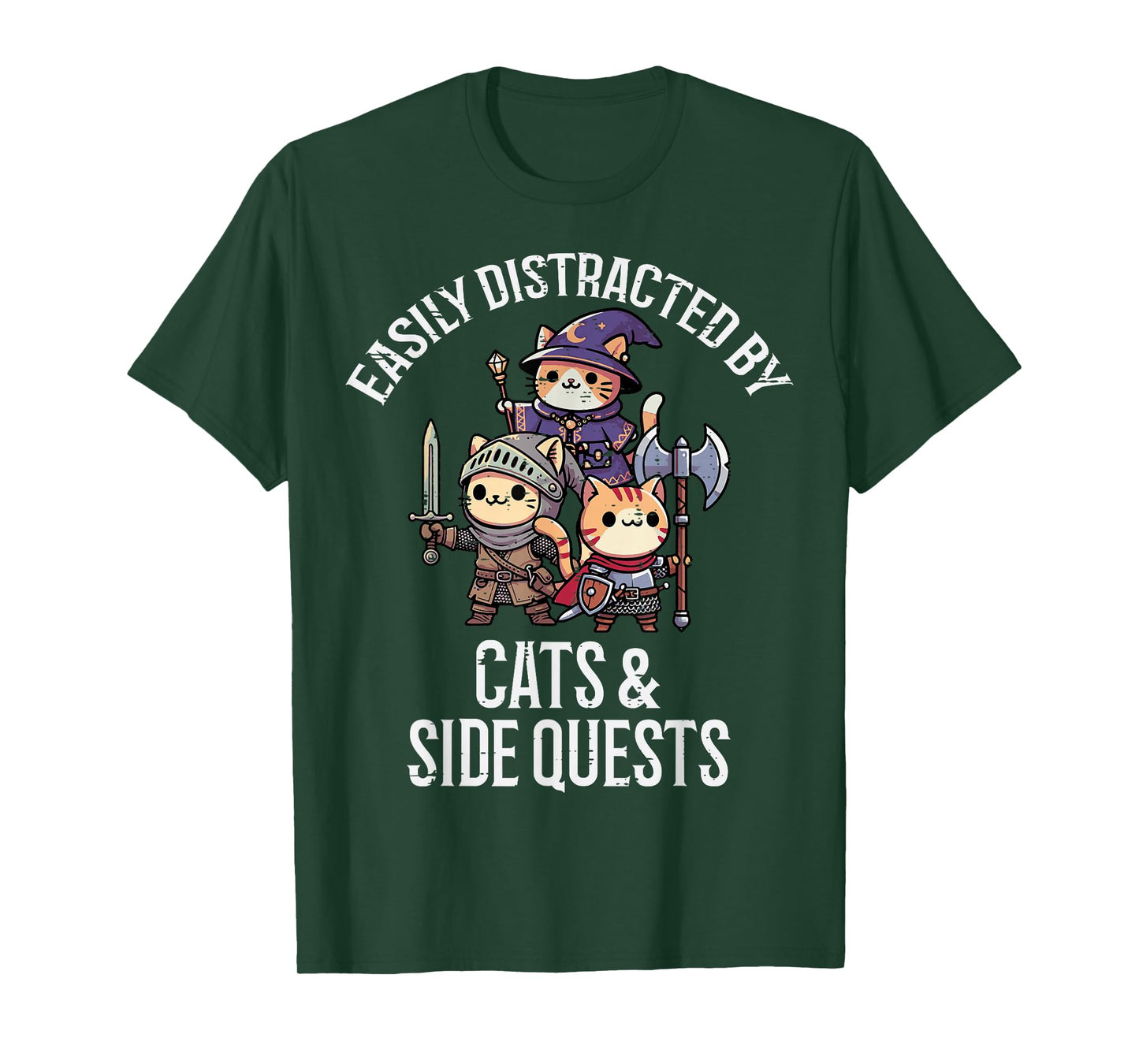 Gamer Easily Distracted by Cats Side Quests Men Boys Kids T-Shirt